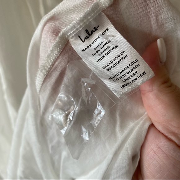 NWT Lulu’s Light Breeze White Striped Crochet Lace Tiered Maxi Dress - Picture 6 of 6